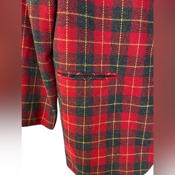 Vintage Courtenay Red and Black Plaid Lined Velvet Collar Blazer Size 16 - Picture 6 of 10